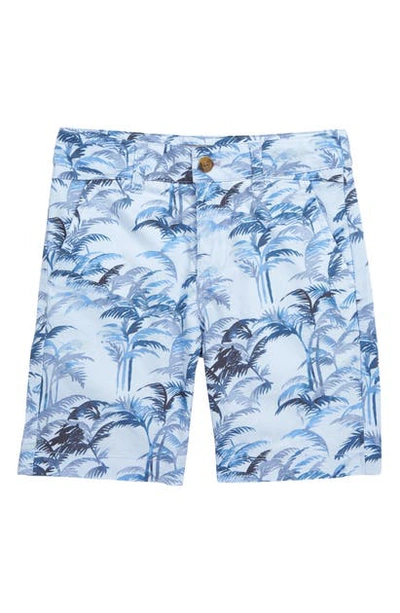 Shop Appaman Palm Print Shorts In Blue Palms