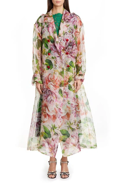Shop Dolce & Gabbana Floral Print Silk Organza Trench Coat In Hf1aj Pink Floral