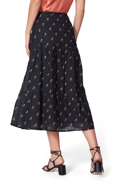 Shop Paige Frame Bestia Floral Ruffle Cotton Blend Skirt In Black/ Blooming Dahlia