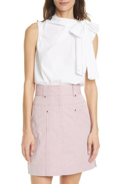 Shop Rebecca Taylor Tie Neck Poplin Top In Milk