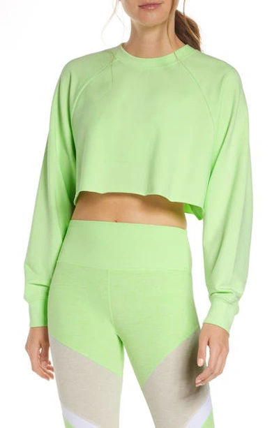 Shop Alo Yoga Double Take Crop Sweatshirt In Neon Lime