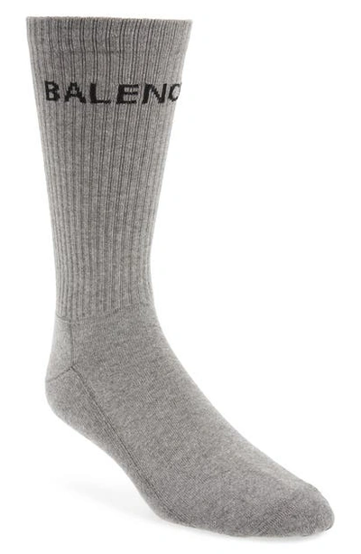 Shop Balenciaga Logo Crew Socks In Charcoal