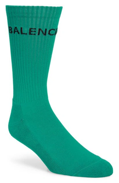Shop Balenciaga Logo Crew Socks In Turquoise/black