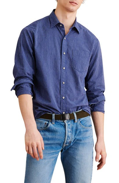 Shop Alex Mill Standard Stripe Cotton & Linen Button-up Shirt In Blue