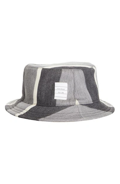 Shop Thom Browne Stripe Wool & Cotton Bucket Hat In Med Grey