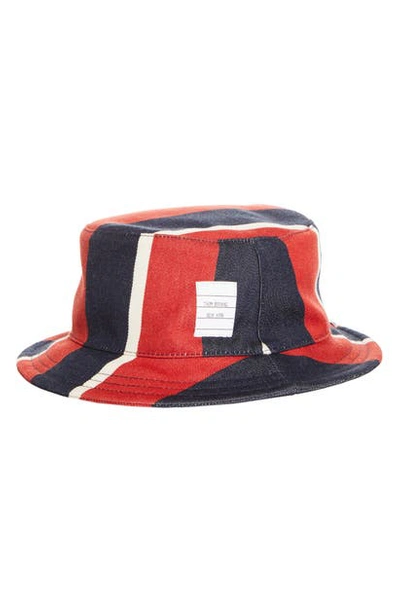 Shop Thom Browne Stripe Wool & Cotton Bucket Hat In Red/white/blue