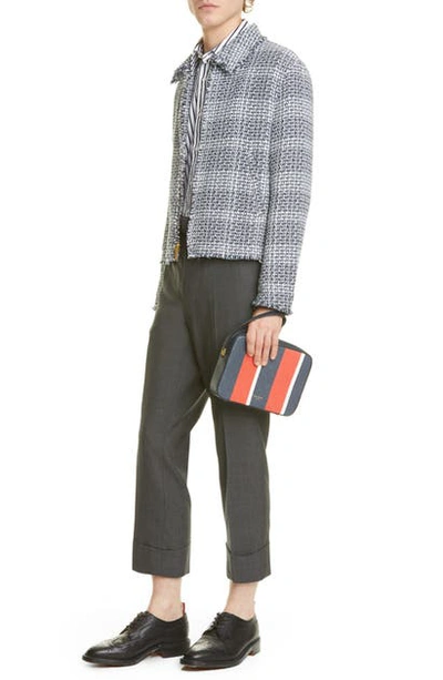 Shop Thom Browne Stripe Leather Dopp Kit In Red/white/blue