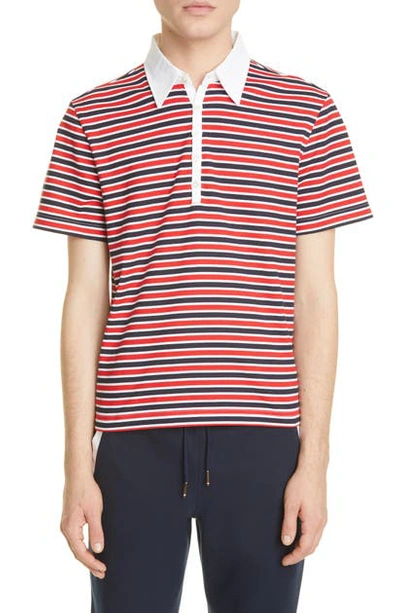 Shop Thom Browne Stripe Cotton Polo Shirt In Red/white/blue