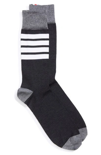 Shop Thom Browne 4-bar Cotton Crew Socks In Tonal Grey