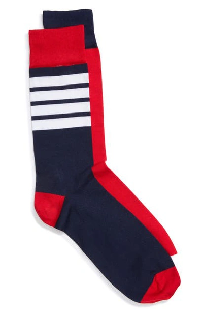 Shop Thom Browne 4-bar Cotton Crew Socks In Red/white/blue