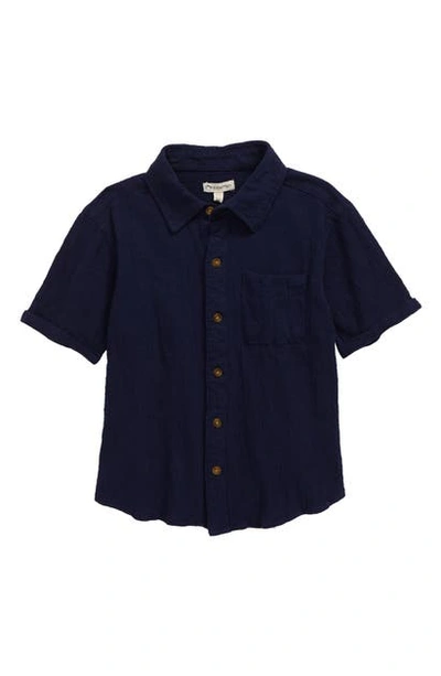 Shop Appaman Short Sleeve Button-up Shirt In Navy Blue
