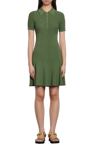 Shop Sandro Esmila Knit Polo Dress In Khaki Green