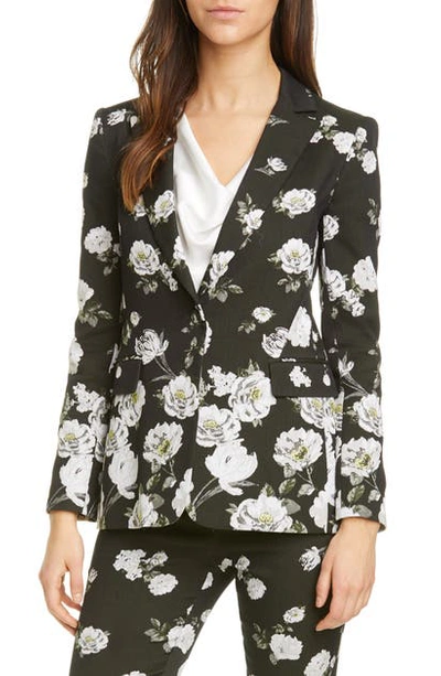 Shop Alice And Olivia Macey Floral Fitted Blazer In Spring Shower Black
