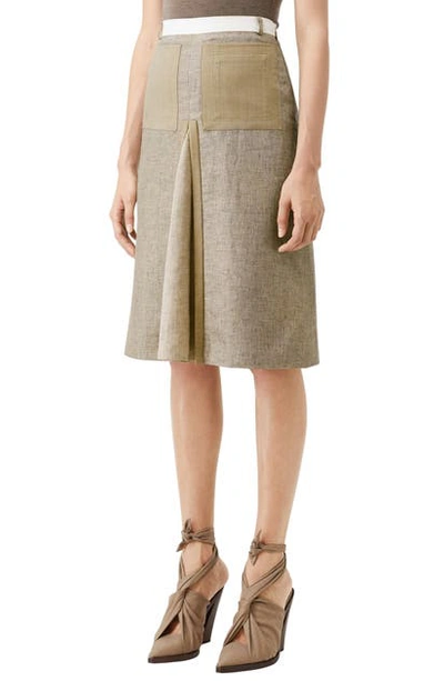 Shop Burberry Tape Detail A-line Skirt In Pecan Melange