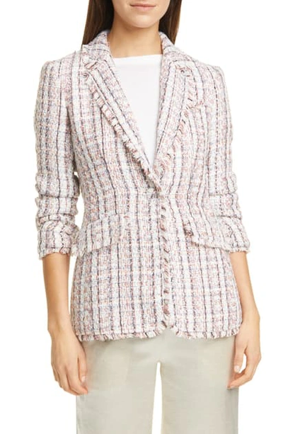 Shop Cinq À Sept Khloe Ruched Sleeve Tweed Blazer In Ivory Multi