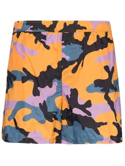 Shop Valentino Camouflage Print Swimming Trunks In Yellow