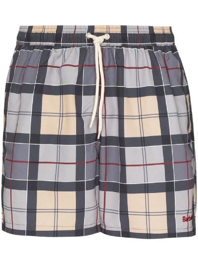 Shop Barbour Tartan Check Swim Shorts In Grey