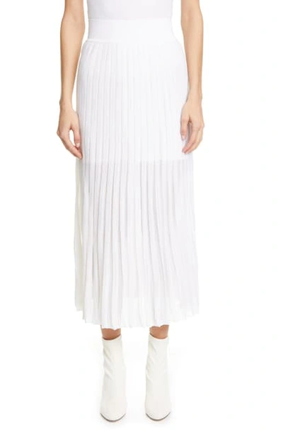 Shop Balmain Semi Sheer Pleated Midi Skirt In 0fa Blanc
