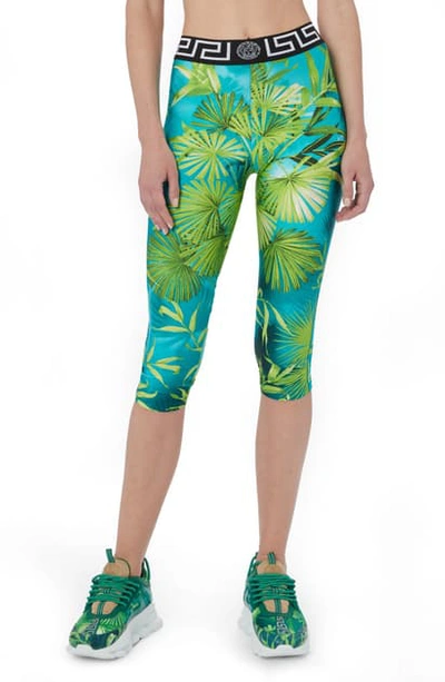 Shop Versace Jungle Print Crop Leggings In Green And Print