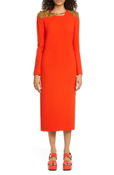 Shop Dries Van Noten Daia Embroidered Long Sleeve Midi Dress In 352 Red