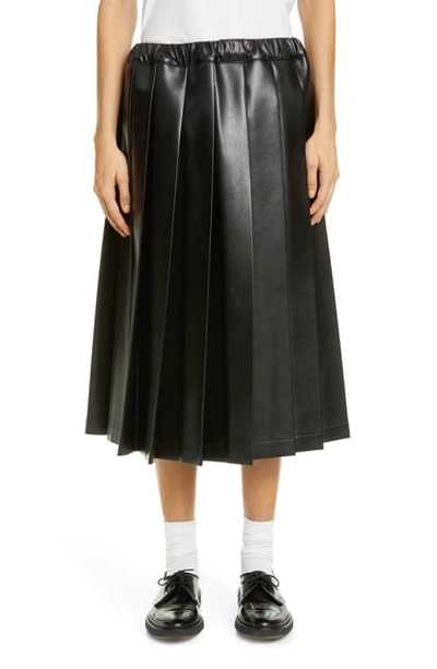 Shop Tricot Comme Des Garcons Pleat Faux Leather Midi Skirt In Black