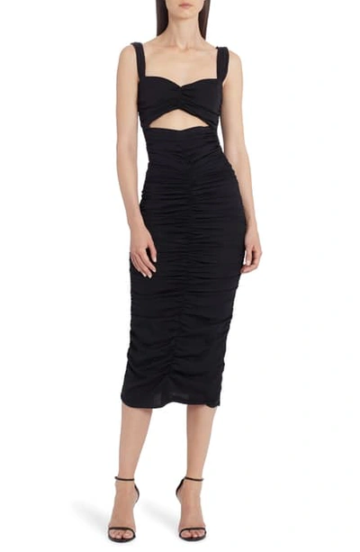 Shop Dolce & Gabbana Cutout Ruched Stretch Silk Body-con Midi Dress In Black