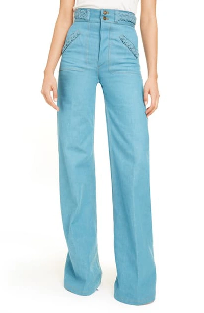 Shop Runway Marc Jacobs Braided High Waist Flare Leg Jeans In Dark Turquoise