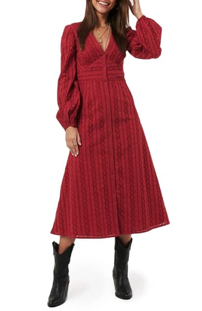 Shop Na-kd Long Sleeve Broderie Anglaise Dress In Dark Red