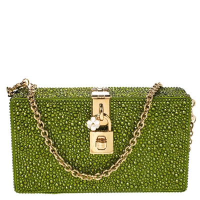 Pre-owned Dolce & Gabbana Green Crystal Embellished Satin Box Bag