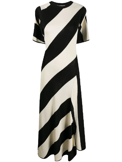 Shop Stella Mccartney Striped-knit Cape-style Midi Dress In Black