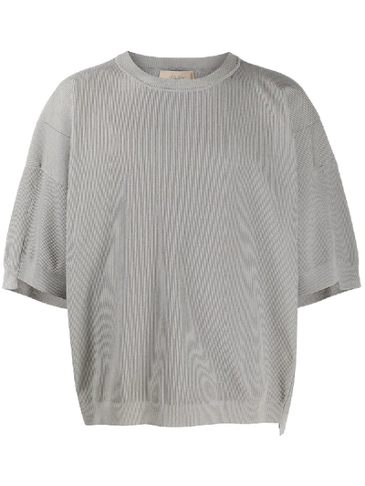 Shop Maison Flaneur Ribbed Short Sleeve Sweatshirt In Grey