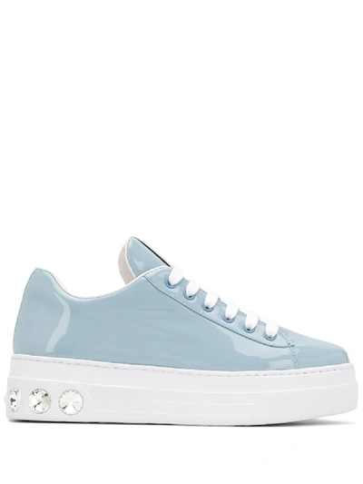 Shop Miu Miu Crystal-embellished Platform Sneakers In Cielo