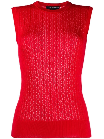 Shop Dolce & Gabbana Quilted Sleeveless Knitted Top In Red