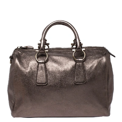 Pre-owned St Dupont Metallic Grey Leather Isabel Boston Bag