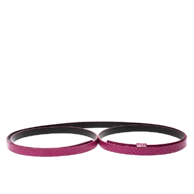 Pre-owned Diane Von Furstenberg Fuchsia Python Haley Double Wrap Belt Medium In Pink