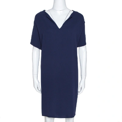 Pre-owned Diane Von Furstenberg Navy Blue Crepe Kora Shift Dress L