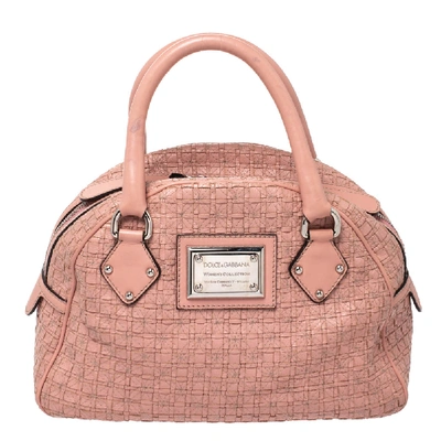 Pre-owned Dolce & Gabbana Dolce And Gabanna Pink Woven Leather Mizz Biz Satchel