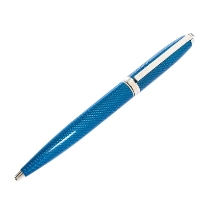 Pre-owned St Dupont Fidelio Blue Textured Guilloche Palladium Finish Ballpoint Pen