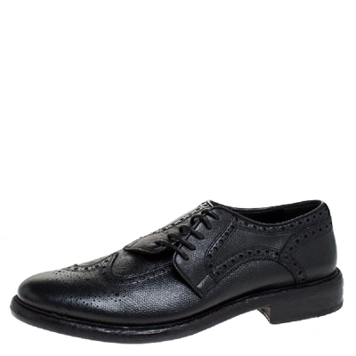Pre-owned Burberry Black Brogue Leather Rayford Derby Size 44