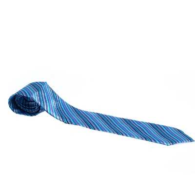 Pre-owned Brioni Blue & Purple Diagonal Striped Silk Tie