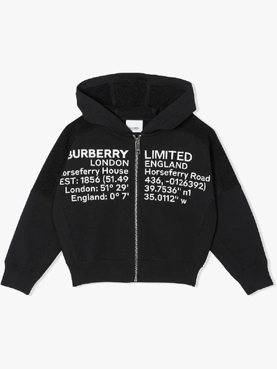 Shop Burberry Location Print Zipped Hoodie In Black