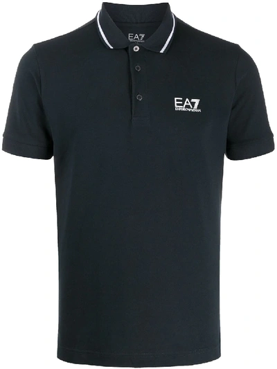 Shop Ea7 Contrast Trim Polo Shirt In Blue
