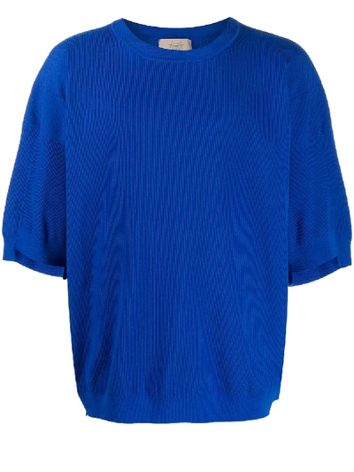 Shop Maison Flaneur Ribbed Short Sleeve Sweatshirt In Blue