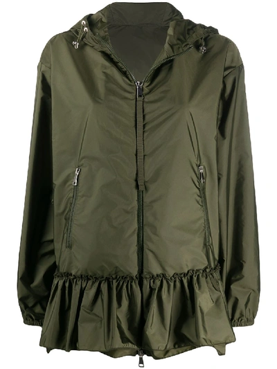 Shop Moncler Hooded Peplum Coat In Green