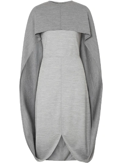 Shop Burberry Cape Detail Dress In Grey