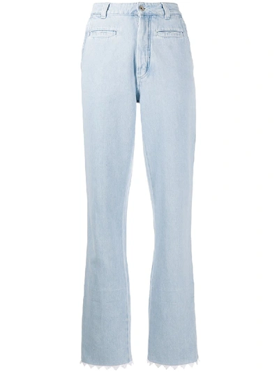 Shop Loewe Scalloped Hem Straight Leg Jeans In Blue