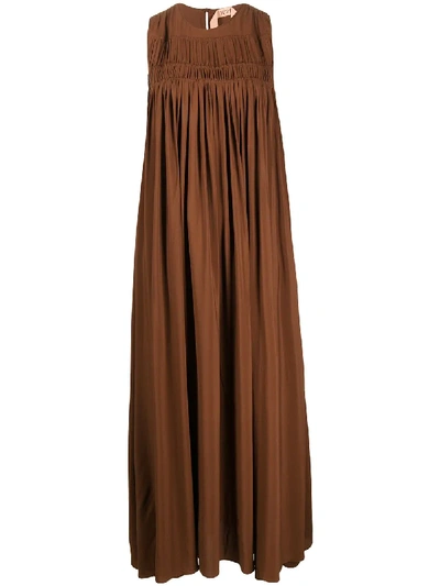 Shop N°21 Gathered Yoke Maxi Dress In Brown