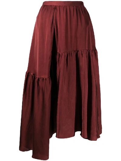 Shop Rochas Asymmetric Tiered Skirt In Red