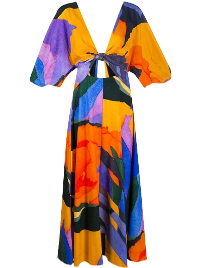 Shop Mara Hoffman Lelia Flared Midi Dress In Orange ,blue