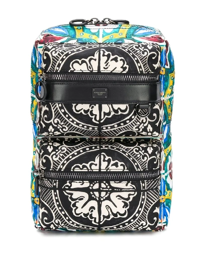 Shop Dolce & Gabbana Sicilia Dna Maiolica Print Backpack In Black